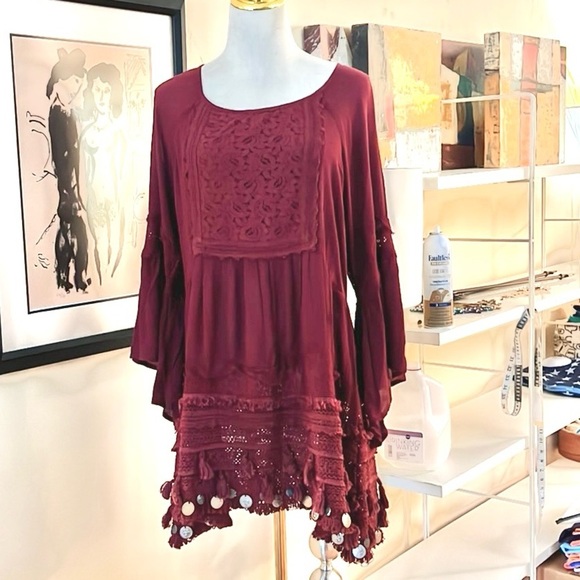 NWT,Raga,Gold Coins Embellish the Bottom, Burgundy Lace Dress,Size M - Picture 8 of 11